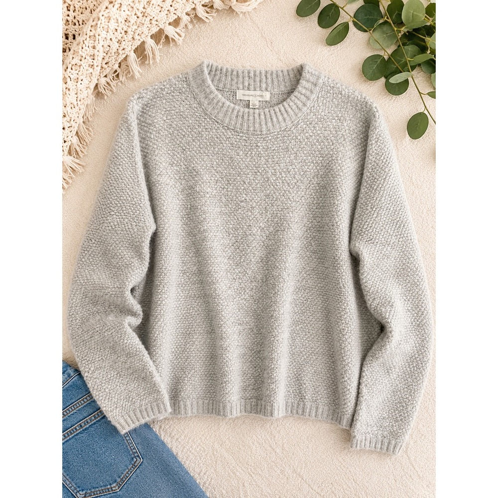 Treasure & Bond Womens Gray Popcorn Knit Crew Neck Sweater Size Small XX7502